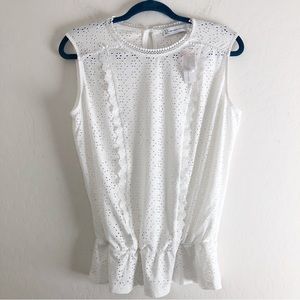 NY&C White Eyelet Peplum Blouse size Large